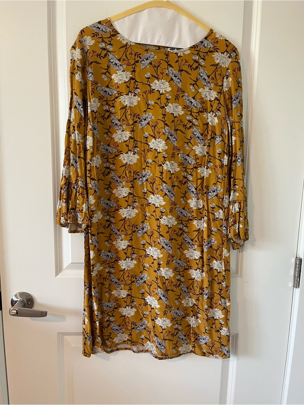 Old Navy Mustard Yellow Floral Long-Sleeve Shift Dress